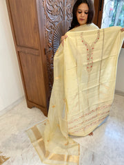 Cream Designer Banarasi Suit Set in Pure Silk - Masakalee