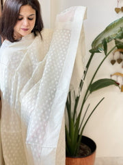 Cream Handwoven Chanderi Dupatta with Self Weaving and Cut Work Pallu - Masakalee