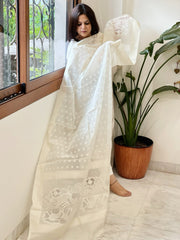 Cream Handwoven Chanderi Dupatta with Self Weaving and Cut Work Pallu - Masakalee