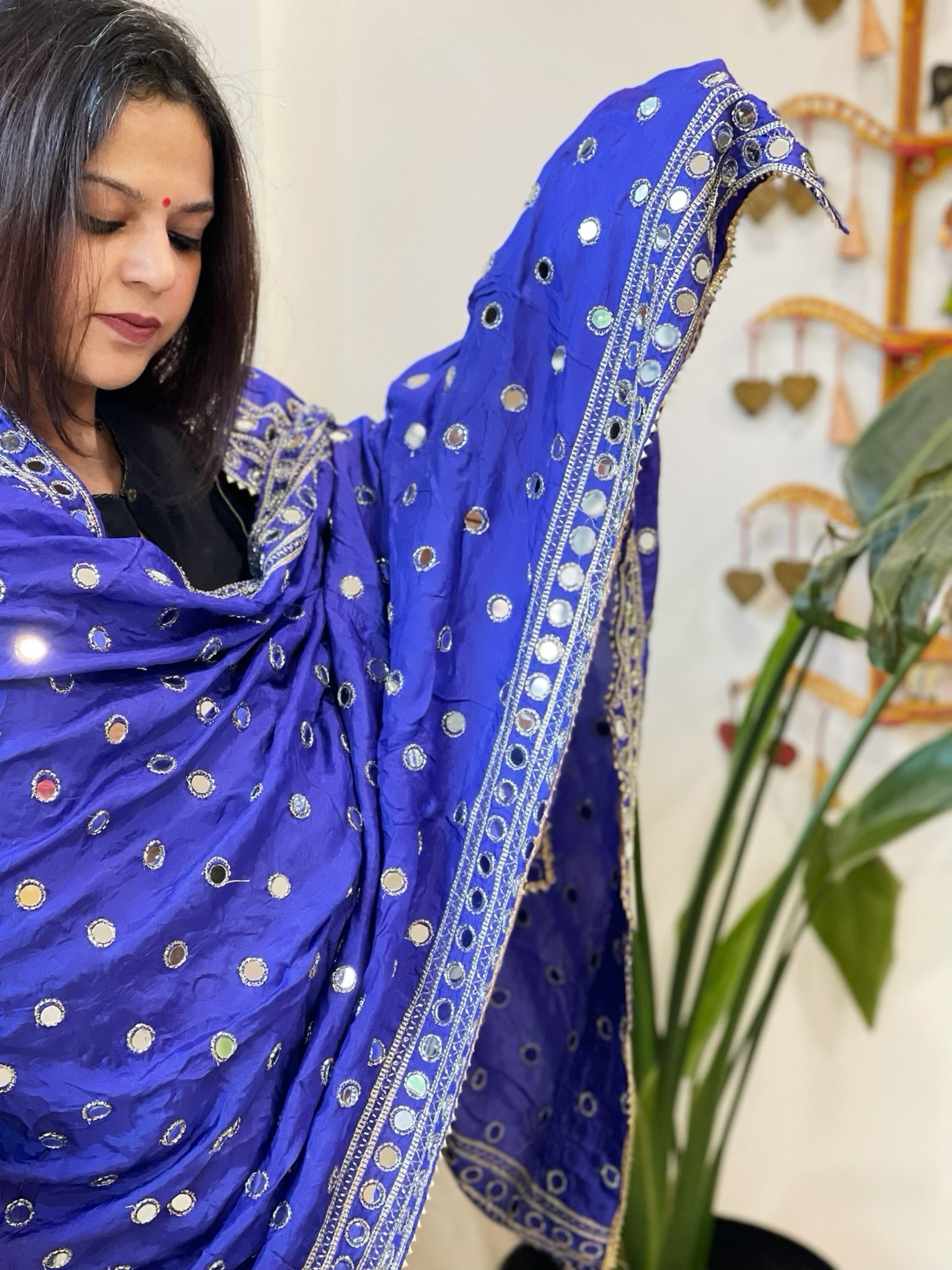 Crepe Dupatta with Mirror and Cut Daana Work with Gota Lace Border - Masakalee