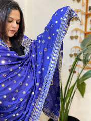 Crepe Dupatta with Mirror and Cut Daana Work with Gota Lace Border - Masakalee