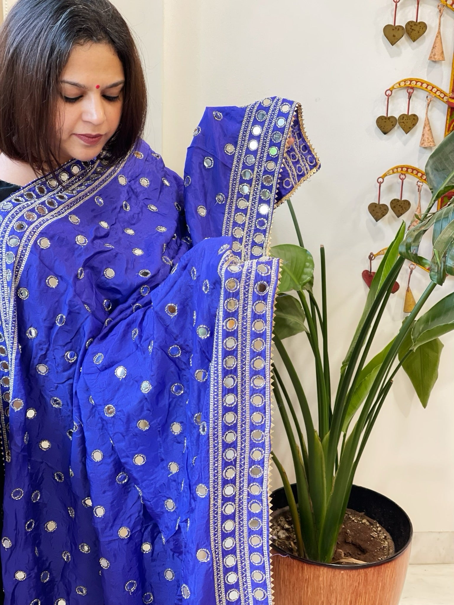 Crepe Dupatta with Mirror and Cut Daana Work with Gota Lace Border - Masakalee