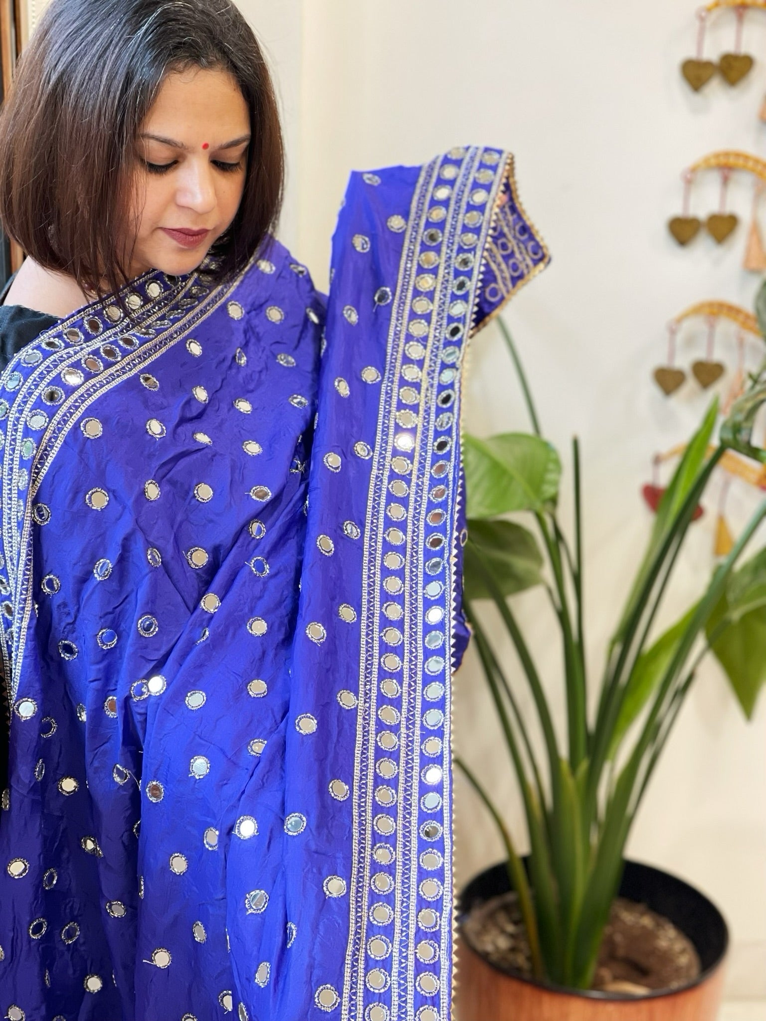 Crepe Dupatta with Mirror and Cut Daana Work with Gota Lace Border - Masakalee