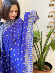 Crepe Dupatta with Mirror and Cut Daana Work with Gota Lace Border - Masakalee