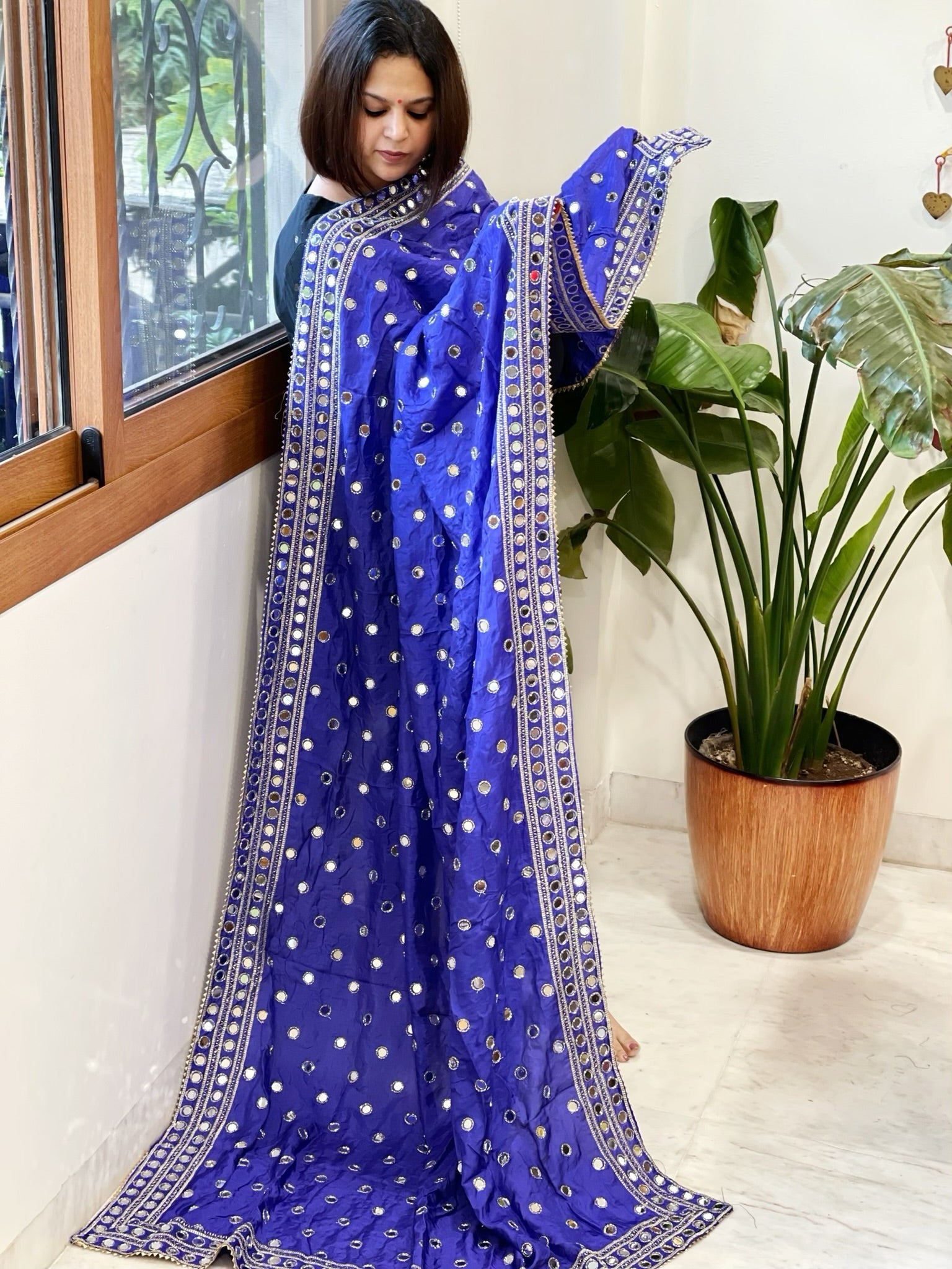 Crepe Dupatta with Mirror and Cut Daana Work with Gota Lace Border - Masakalee