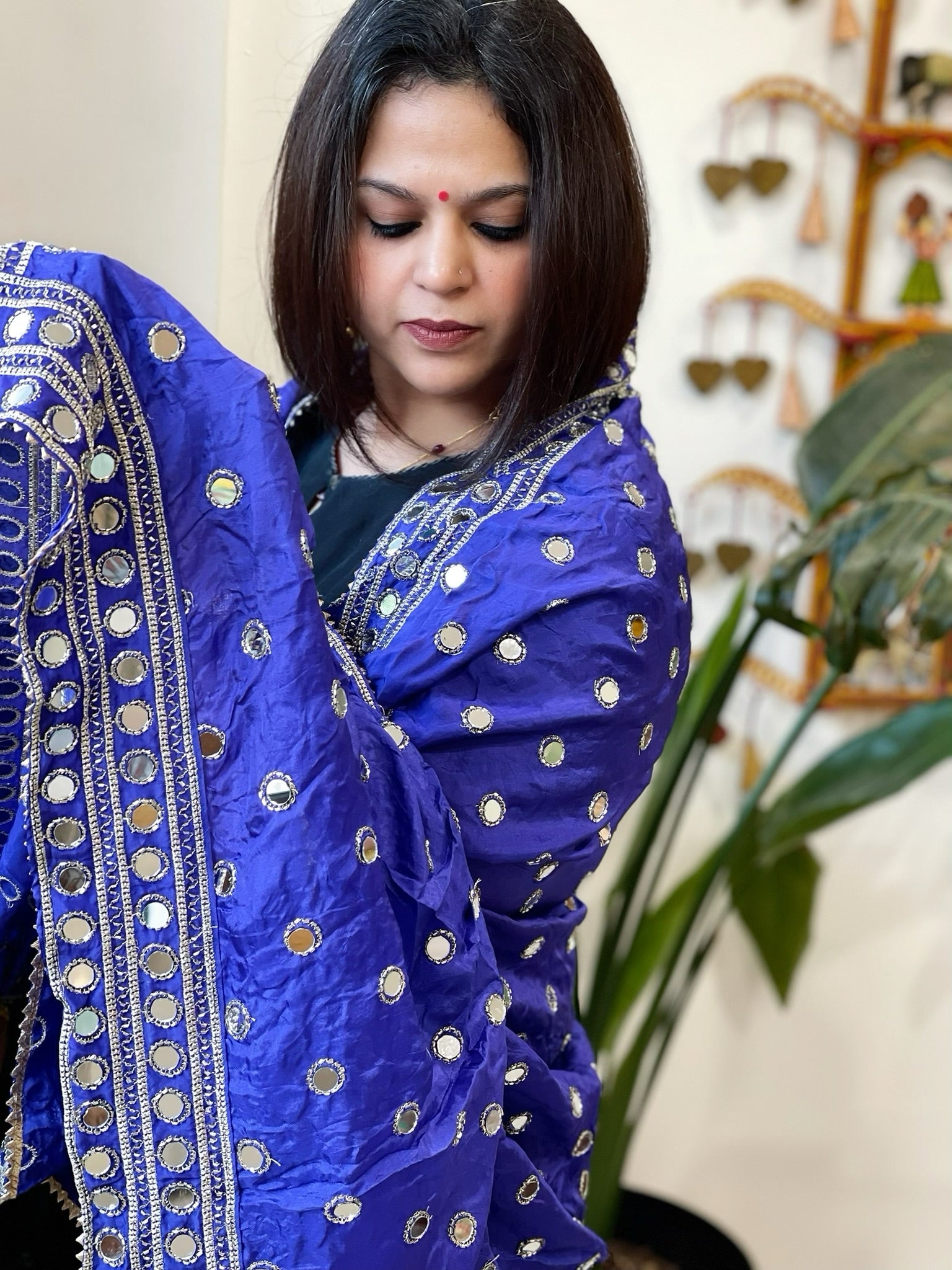 Crepe Dupatta with Mirror and Cut Daana Work with Gota Lace Border - Masakalee