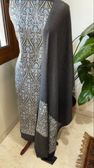 Dark Grey Winter Suit Set with Aari Work in Pashmina Wool - Masakalee