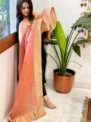 Dark Peach Woven Banarasi Dupatta in Tissue - Masakalee