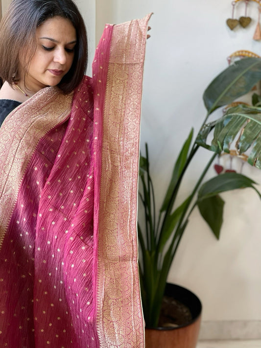 Dark Pink Woven Banarasi Dupatta in Tissue - Masakalee