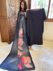 Deep Navy Suit Set with Kantha Stitch Work on Glazed Cotton - Masakalee