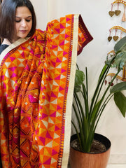 Deep Red Designer Phulkari Dupatta in Khaddar Cotton - Masakalee