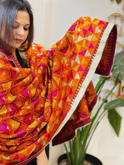 Deep Red Designer Phulkari Dupatta in Khaddar Cotton - Masakalee