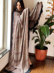 Designer Handblock Ajrakh Dupatta on Silk - Masakalee