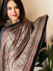 Designer Handblock Ajrakh Dupatta on Silk - Masakalee