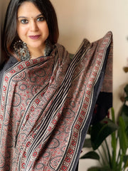 Designer Handblock Ajrakh Dupatta on Silk - Masakalee