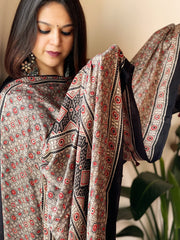 Designer Handblock Ajrakh Dupatta on Silk - Masakalee