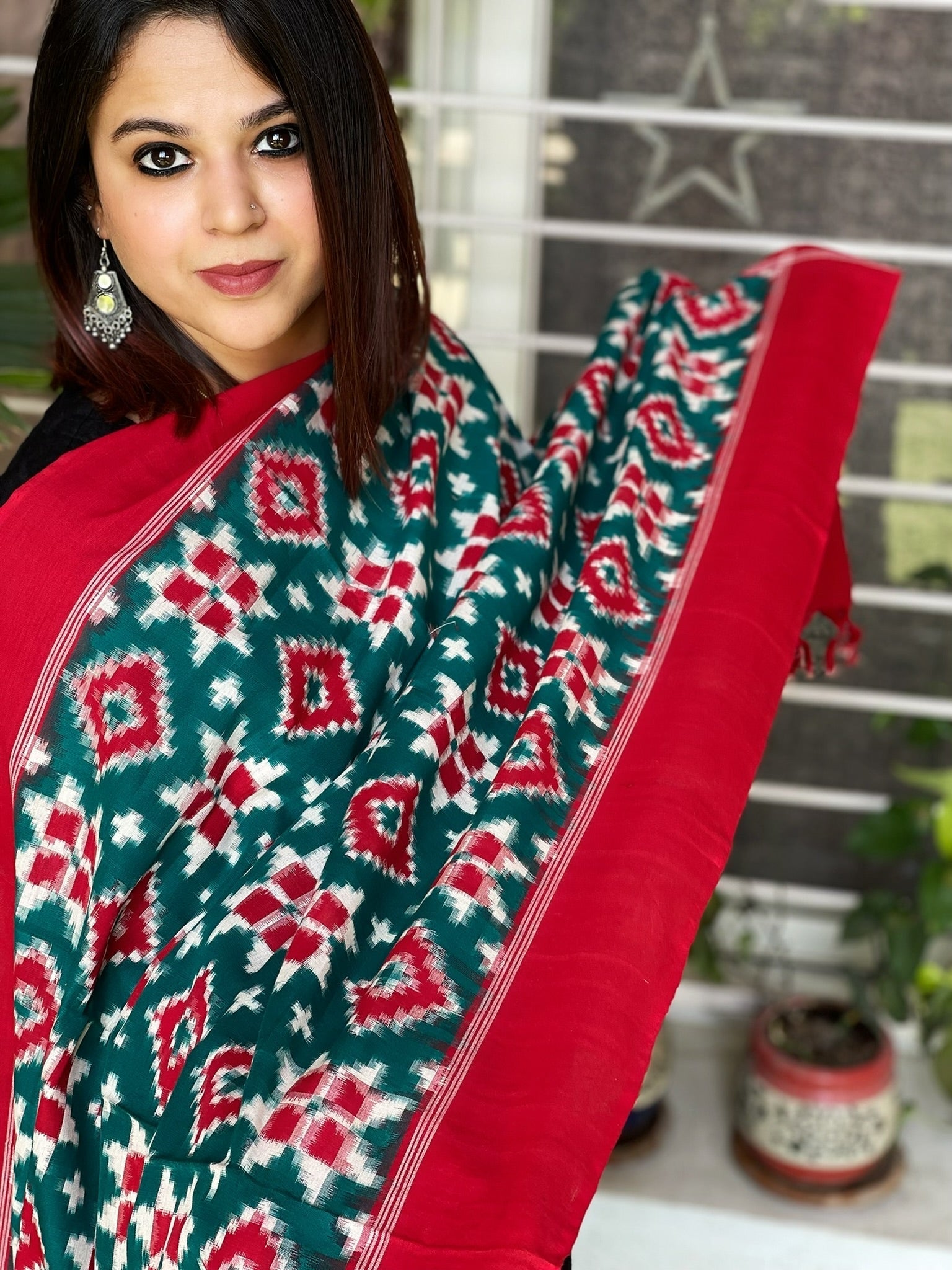 Double Ikat Telia Rumal Dupatta in Cotton - Masakalee