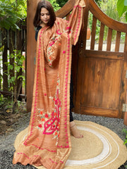 Dull Orange Kashmiri Aari Embroidered Dupatta in Geecha Silk - Masakalee