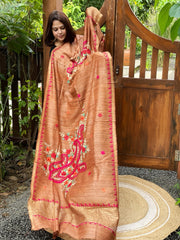 Dull Orange Kashmiri Aari Embroidered Dupatta in Geecha Silk - Masakalee