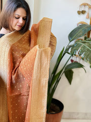 Dull Orange Woven Banarasi Dupatta in Tissue - Masakalee