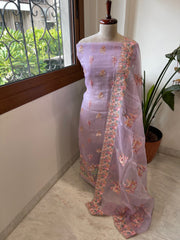 Dupatta Set (Kurta+Dupatta) with Thread Embroidery in Pure Organza - Masakalee