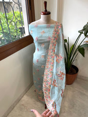 Dupatta Set (Kurta+Dupatta) with Thread Embroidery in Pure Organza - Masakalee
