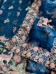 Dupatta Set (Kurta+Dupatta) with Thread Embroidery in Pure Organza - Masakalee