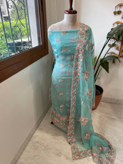 Dupatta Set (Kurta+Dupatta) with Thread Embroidery in Pure Organza - Masakalee