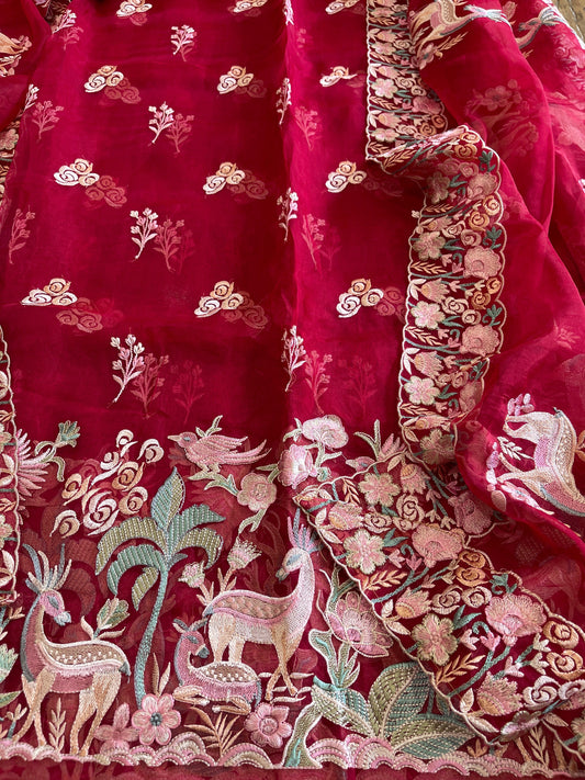 Dupatta Set (Kurta+Dupatta) with Thread Embroidery in Pure Organza - Masakalee