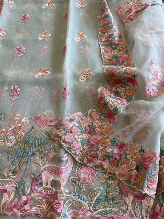 Dupatta Set (Kurta+Dupatta) with Thread Embroidery in Pure Organza - Masakalee
