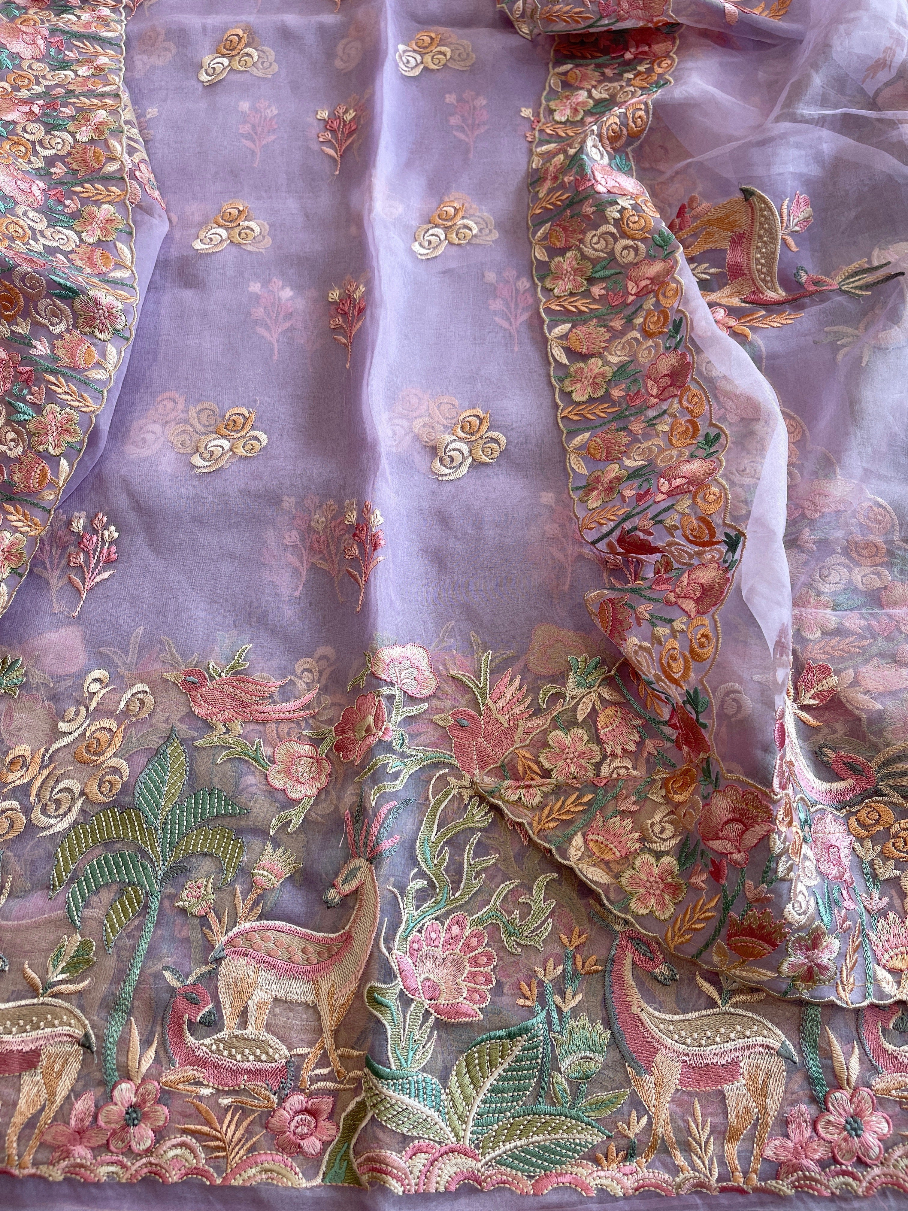 Dupatta Set (Kurta+Dupatta) with Thread Embroidery in Pure Organza - Masakalee