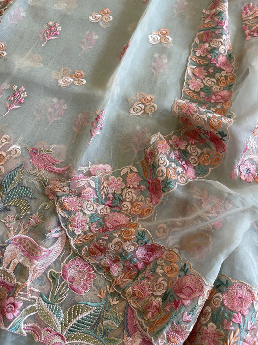 Dupatta Set (Kurta+Dupatta) with Thread Embroidery in Pure Organza - Masakalee