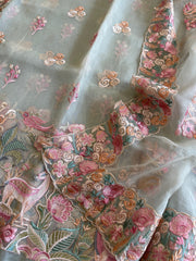 Dupatta Set (Kurta+Dupatta) with Thread Embroidery in Pure Organza - Masakalee