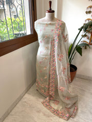 Dupatta Set (Kurta+Dupatta) with Thread Embroidery in Pure Organza - Masakalee
