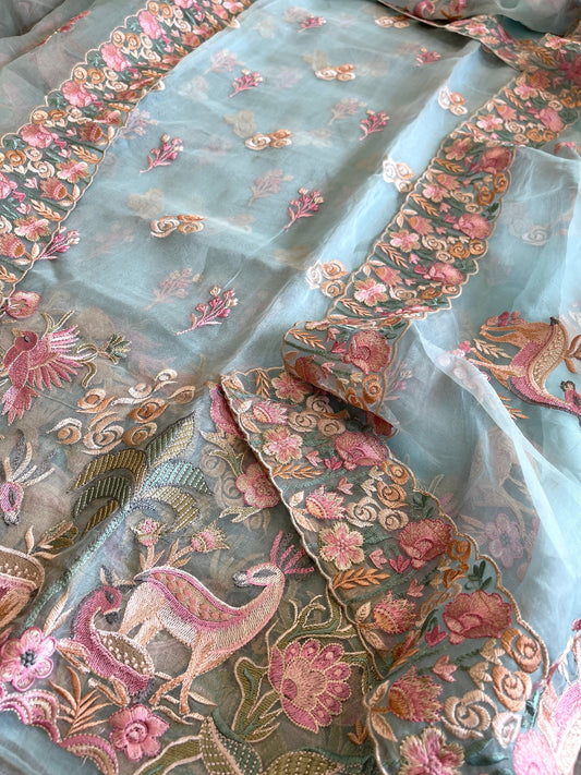 Dupatta Set (Kurta+Dupatta) with Thread Embroidery in Pure Organza - Masakalee