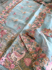 Dupatta Set (Kurta+Dupatta) with Thread Embroidery in Pure Organza - Masakalee
