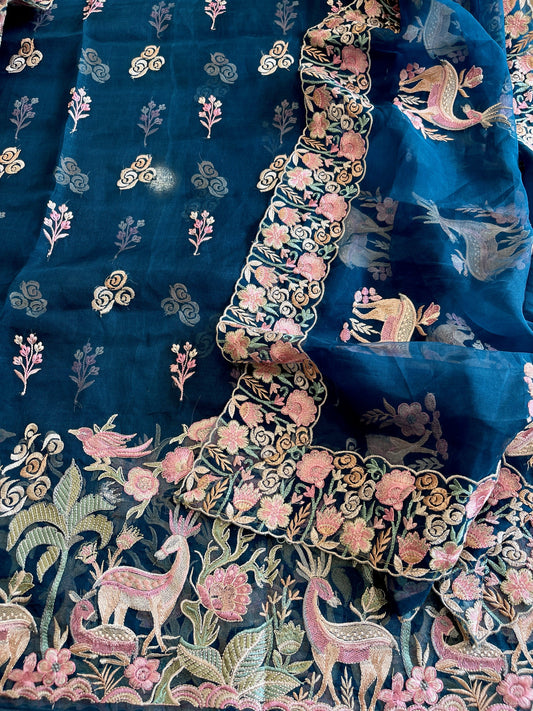 Dupatta Set (Kurta+Dupatta) with Thread Embroidery in Pure Organza - Masakalee
