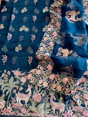 Dupatta Set (Kurta+Dupatta) with Thread Embroidery in Pure Organza - Masakalee