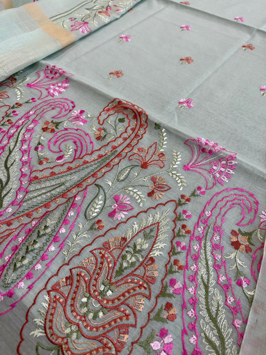 Dupatta Set with Thread Embroidery in Chanderi cotton - Masakalee