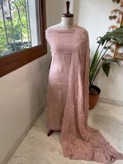 Dusty Peach Suit Set with Pearl and Thread Embroidery in Mul Chanderi - Masakalee