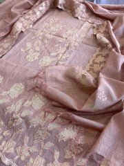 Dusty Pink Applique Suit Set in Mul Chanderi - Masakalee