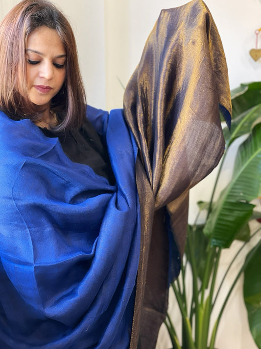 Electric Blue Pashmina Shawl with Zari - Masakalee