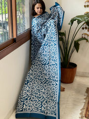 Firozi Blue Handmade Nakshi Kantha Dupatta in Pure Silk - Masakalee