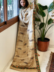 Geecha Silk Dupatta with Thread Embroidery & Patola Border - Masakalee