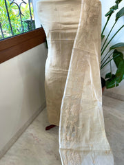 Gold Applique Suit Set in Mul Chanderi - Masakalee