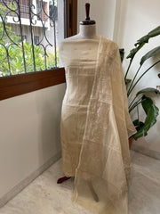 Gold Applique Suit Set in Mul Chanderi - Masakalee