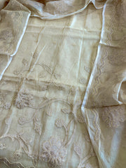 Gold Applique Suit Set in Mul Chanderi - Masakalee