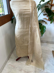 Gold Applique Suit Set in Mul Chanderi - Masakalee