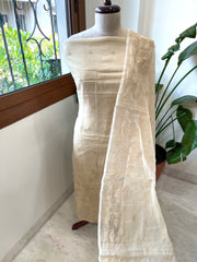Gold Applique Suit Set in Mul Chanderi - Masakalee