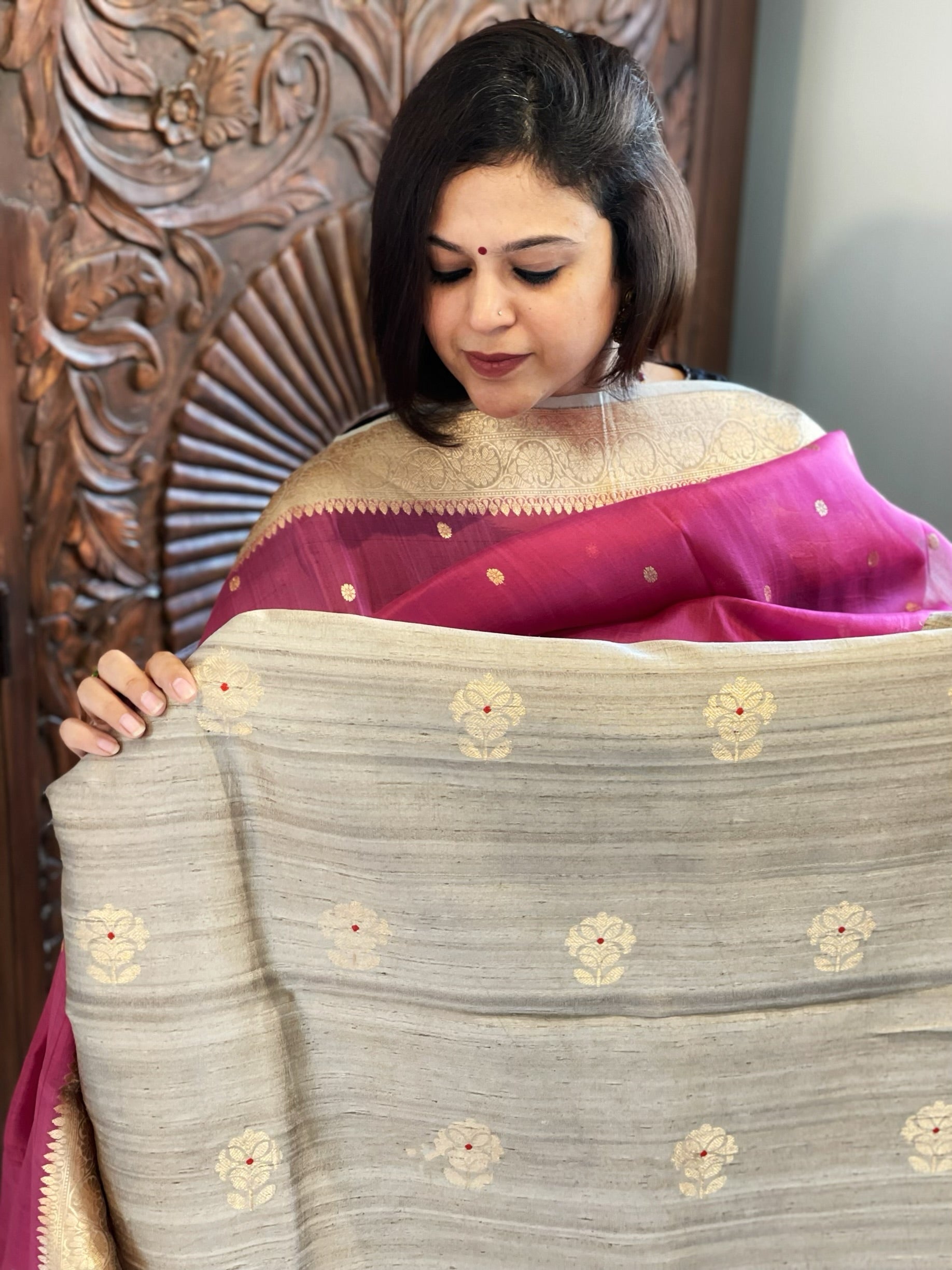 Gold Banarasi Suit Set in Pure Raw Silk with Pure Organza Zari Dupatta - Masakalee